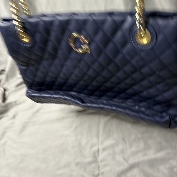Women's C Wonder Samson Tote Navy Blue W/ Gold Chain Straps - Picture 5 of 6
